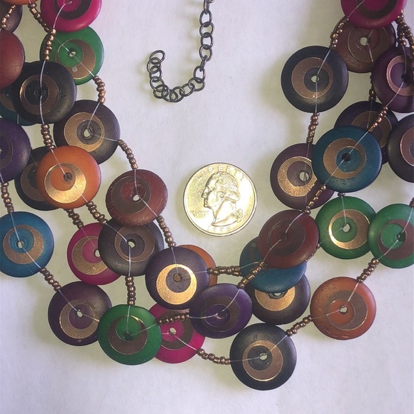 Multicolor Boho Beaded Multi Strand Disc Necklace - Picture 3 of 4